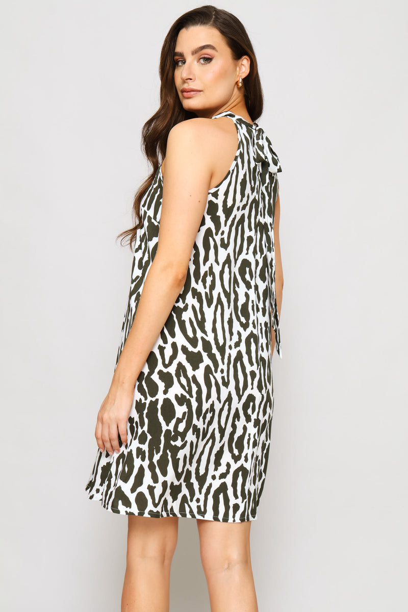 Scarf Swing Mini Dress - Fatigue/Cream