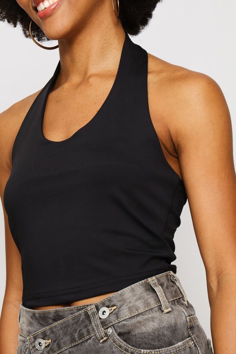 Skin Tight Halter Top - Black