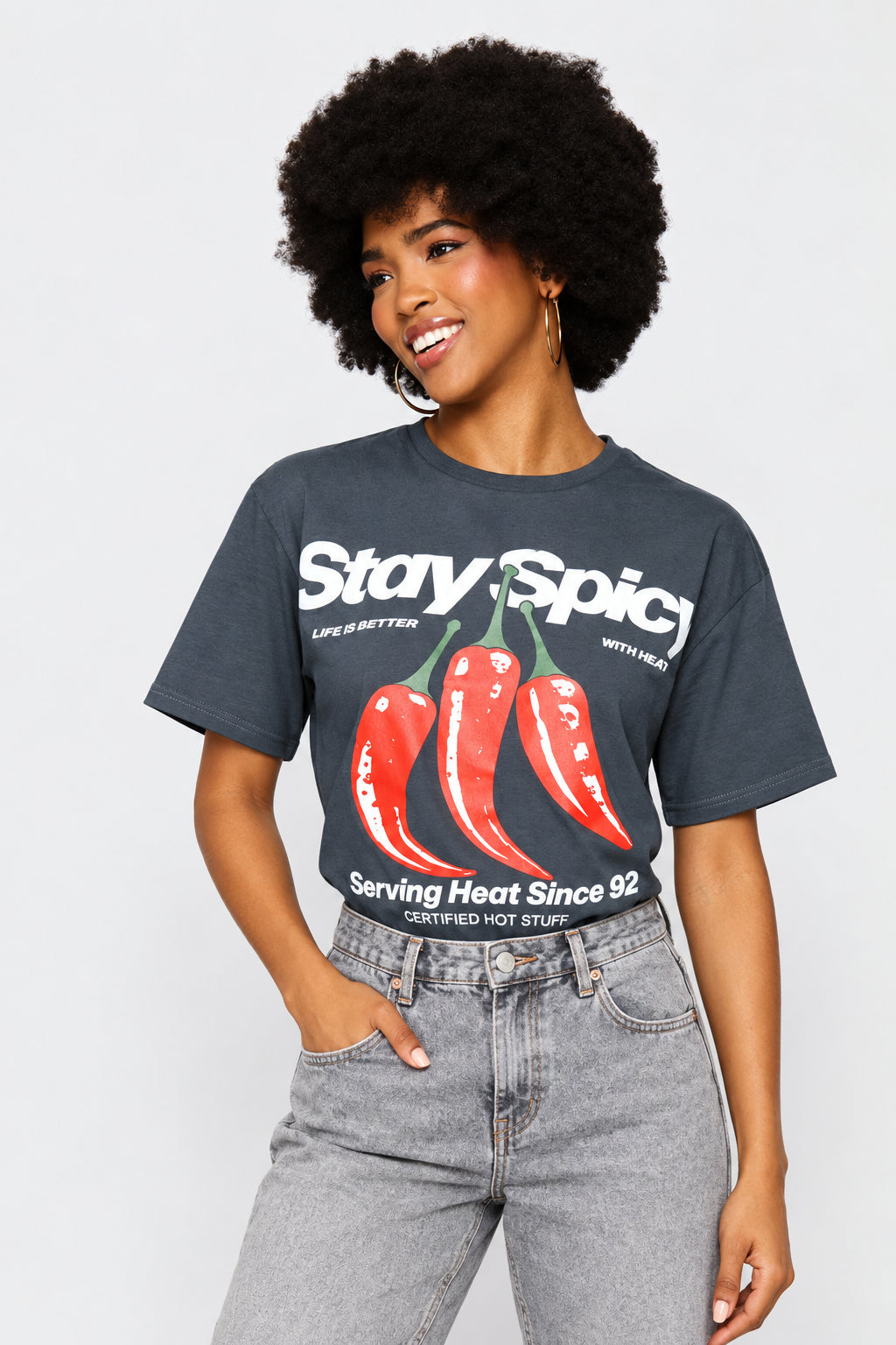 Stay Spicy Oversized Tee - Charcoal