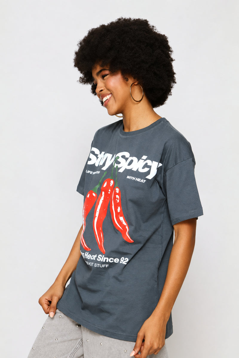Stay Spicy Oversized Tee - Charcoal