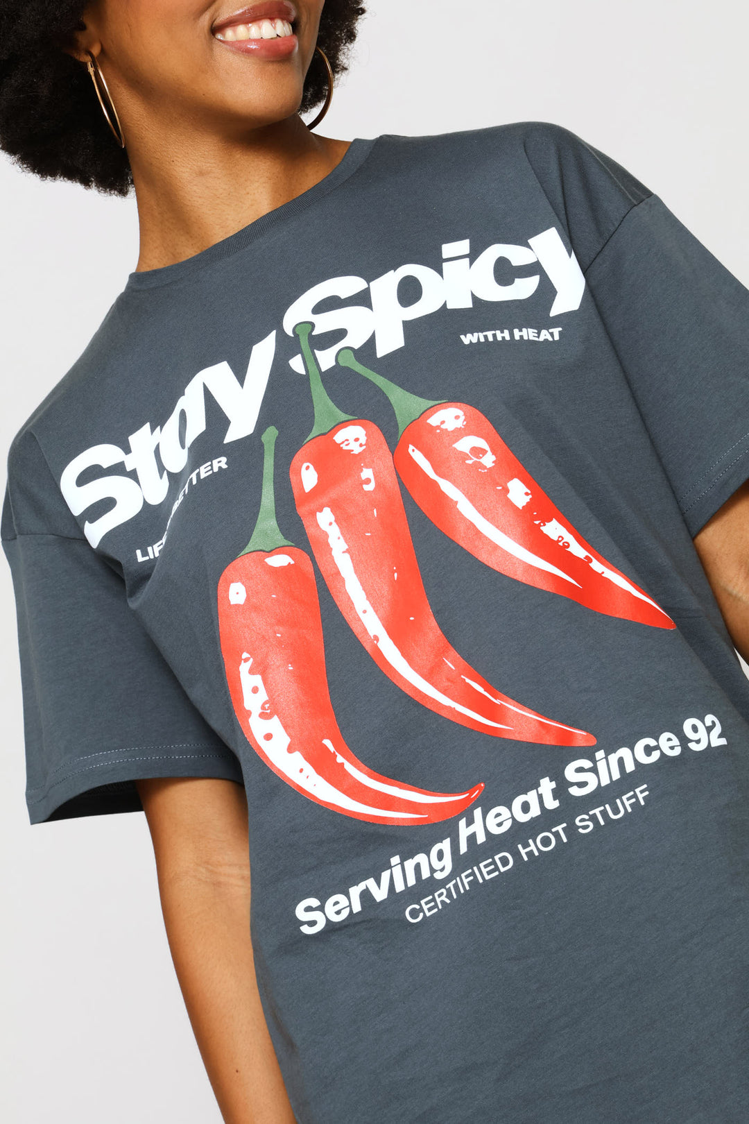 Stay Spicy Oversized Tee - Charcoal