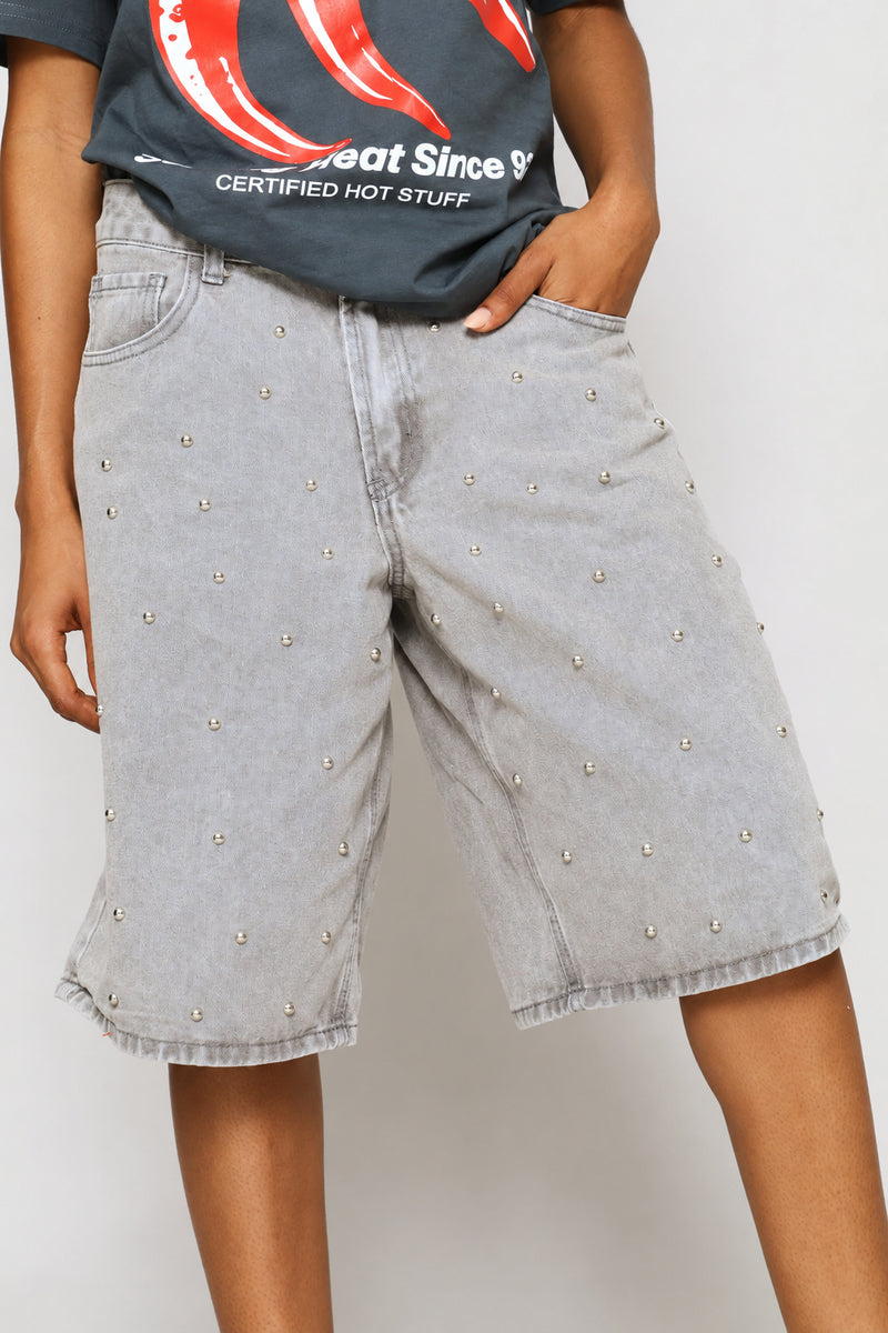 Studded Jort - Charcoal