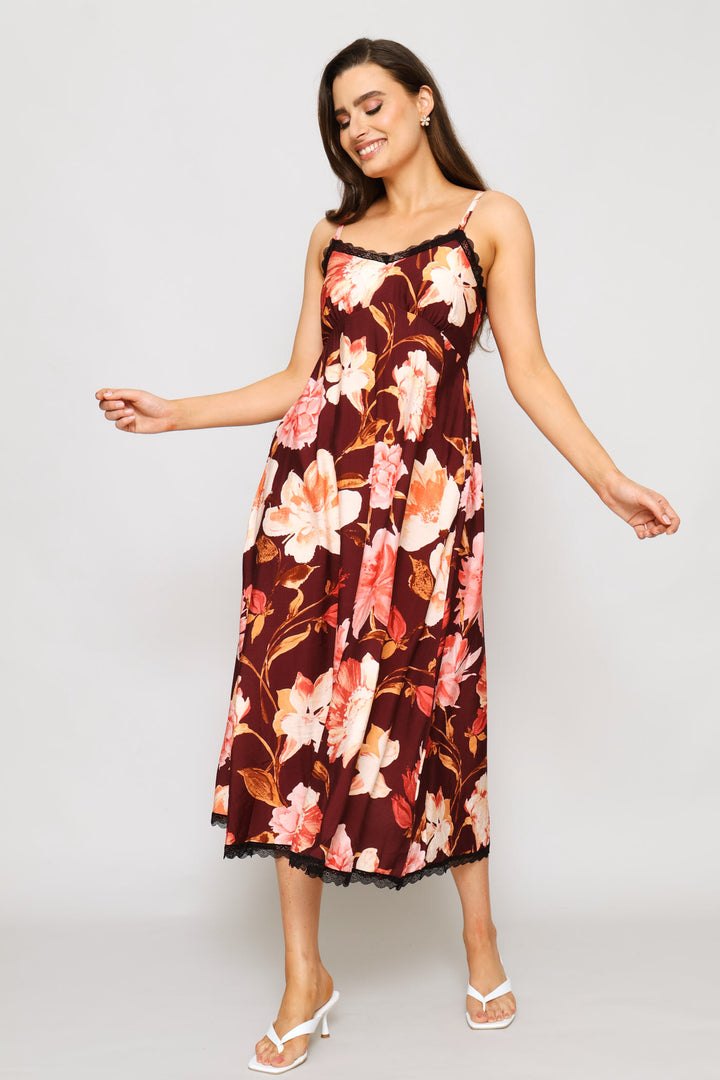 Button Through Maxi Dress - Burgundy