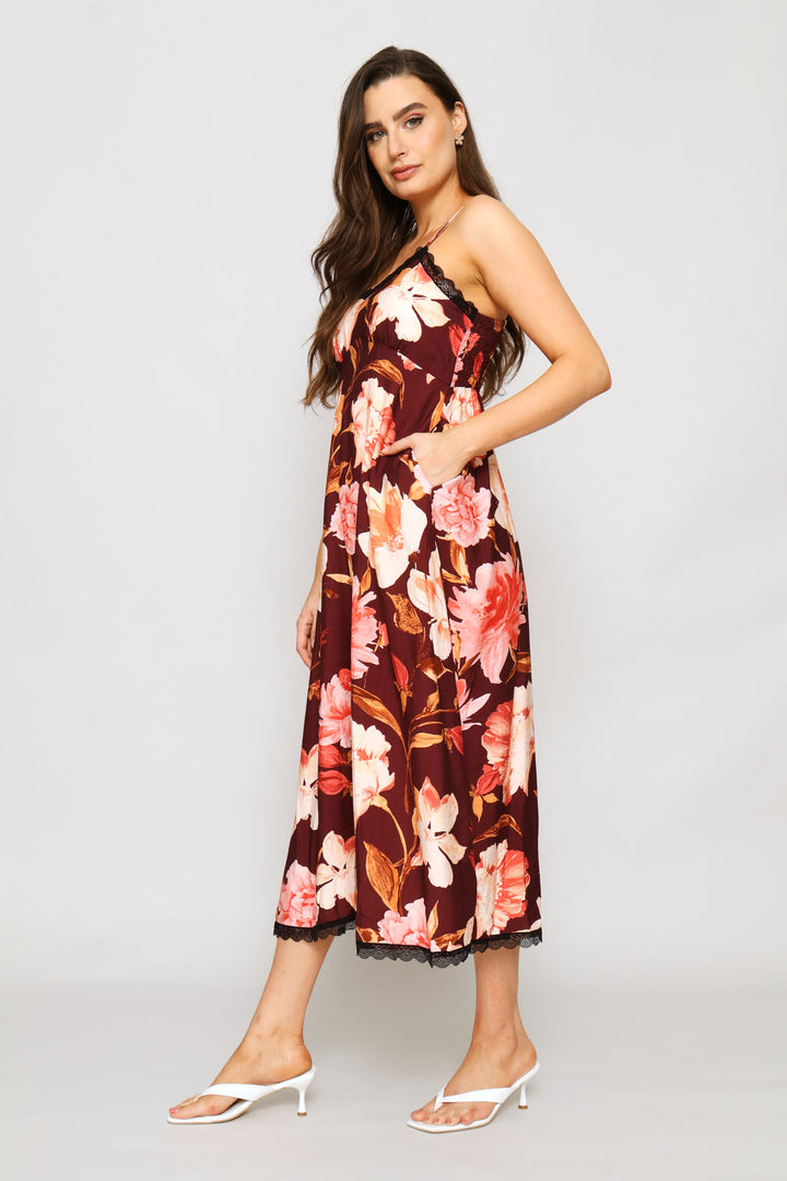 Button Through Maxi Dress - Burgundy