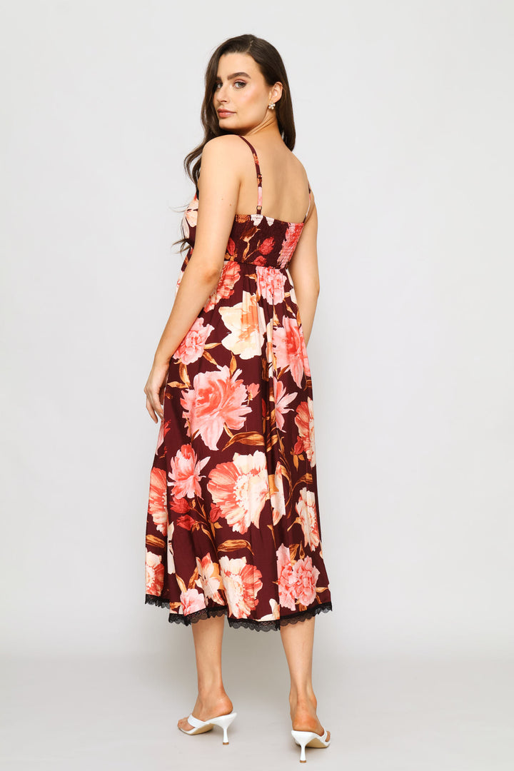 Button Through Maxi Dress - Burgundy