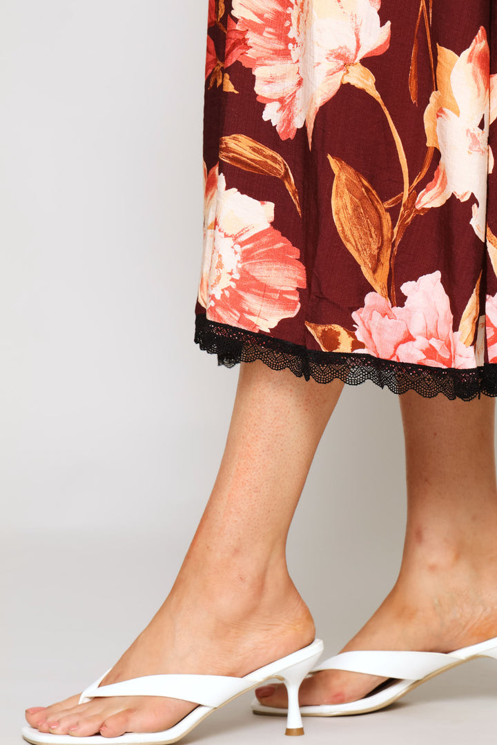 Button Through Maxi Dress - Burgundy