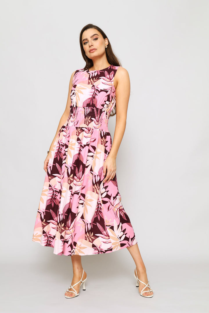 Shirred Waist Fit & Flare Maxi Dress - Multi
