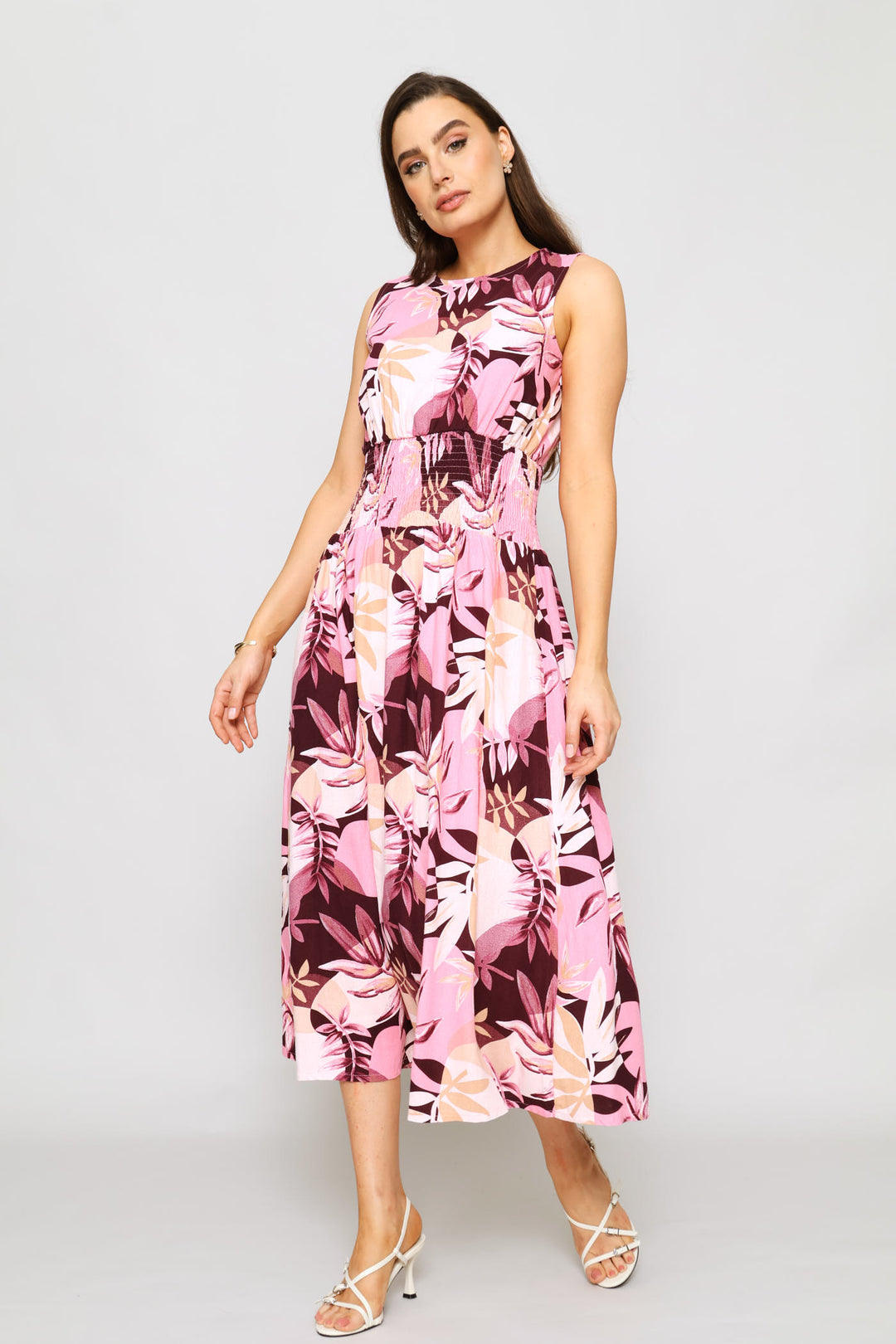 Shirred Waist Fit & Flare Maxi Dress - Multi