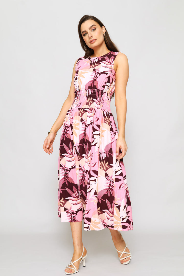 Shirred Waist Fit & Flare Maxi Dress - Multi