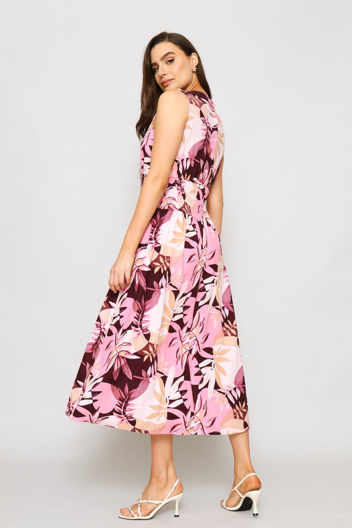 Shirred Waist Fit & Flare Maxi Dress - Multi
