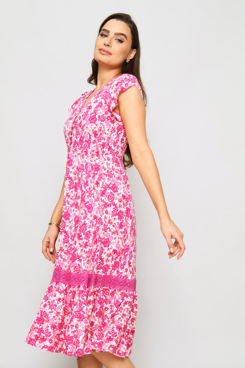 Button Through Dress - Pink