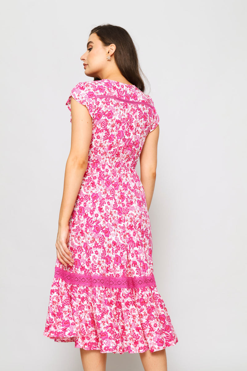 Button Through Dress - Pink