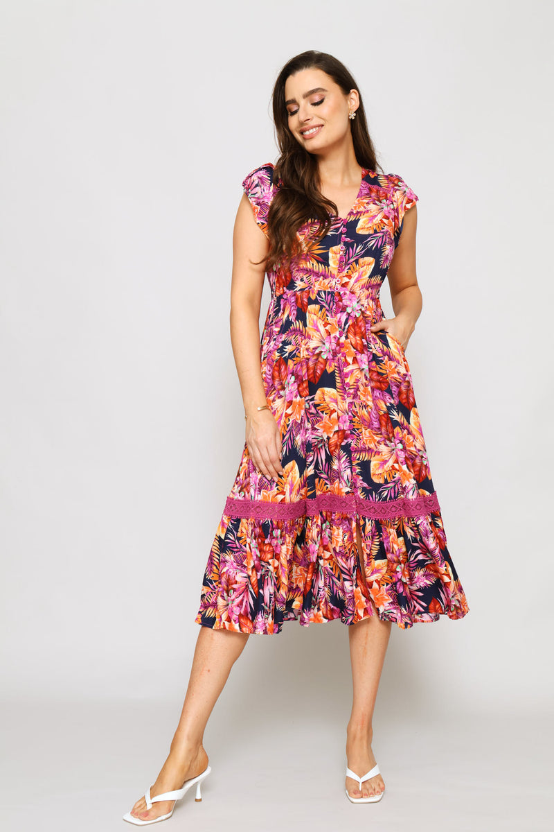 Button Through Maxi Dress - Multi