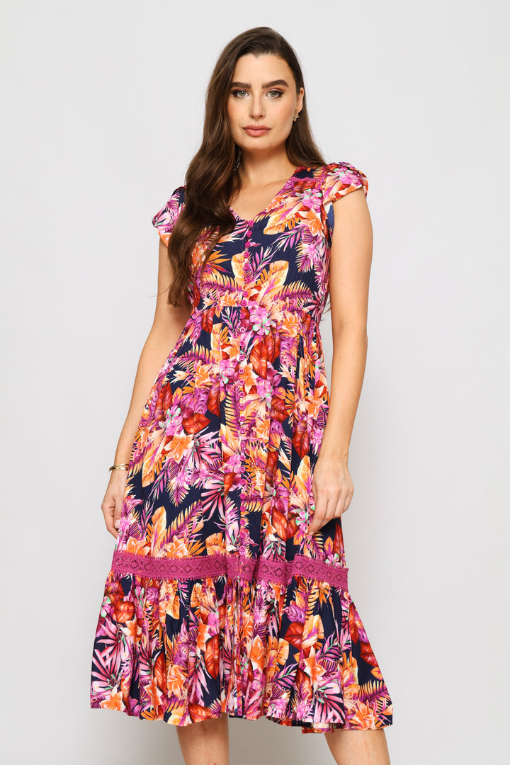 Button Through Maxi Dress - Multi