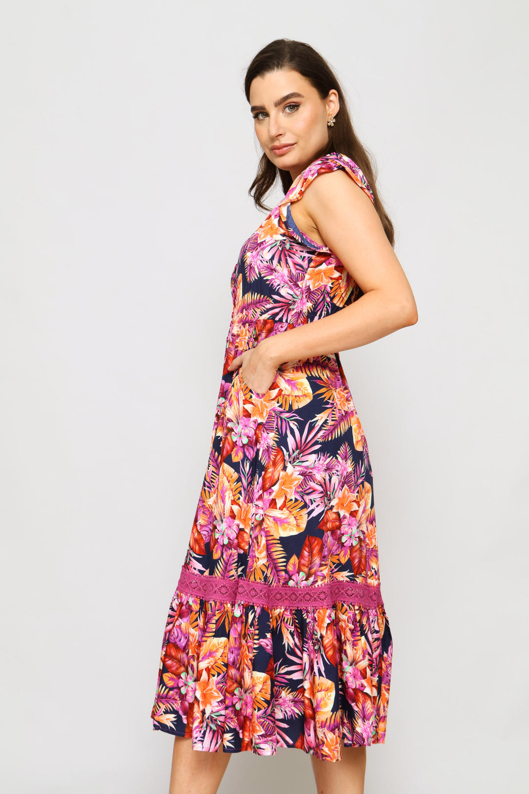 Button Through Maxi Dress - Multi