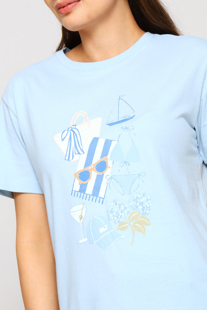 Nantucket Beach Day Tee - Baby Blue
