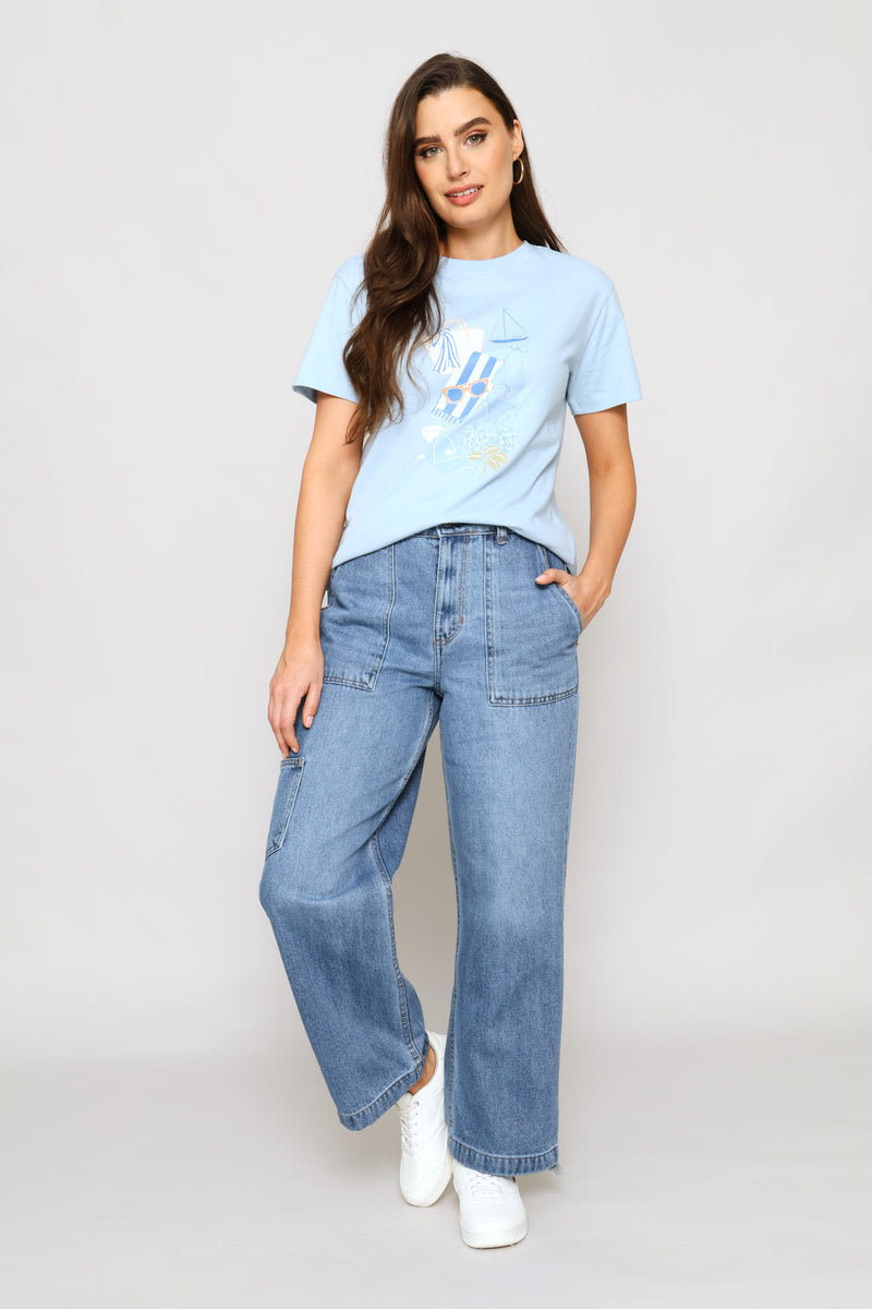 Hi-Rise Utility Wide Leg Denim - Dark Wash