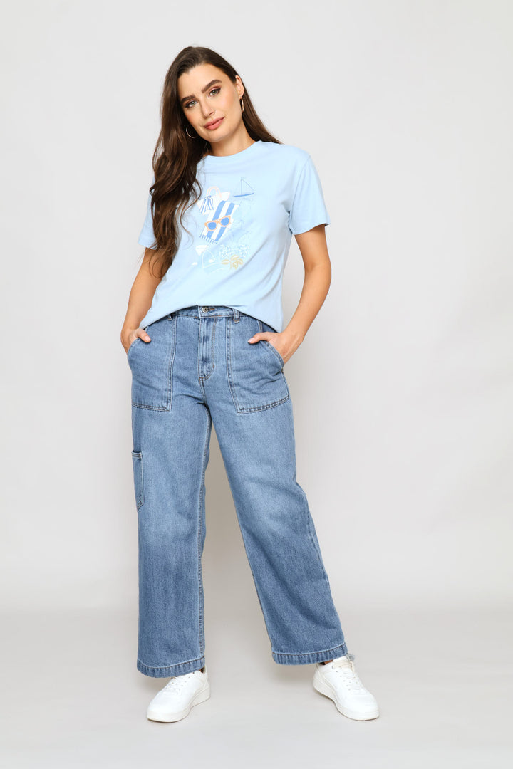 Hi-Rise Utility Wide Leg Denim - Dark Wash