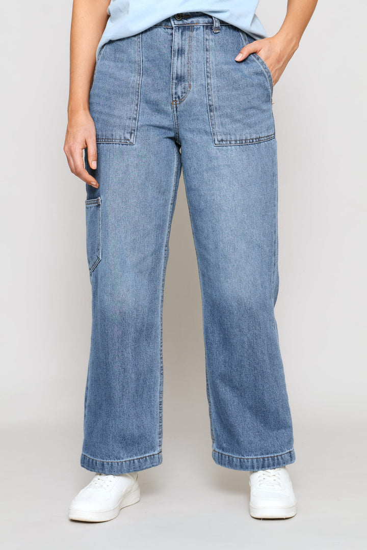 Hi-Rise Utility Wide Leg Denim - Dark Wash