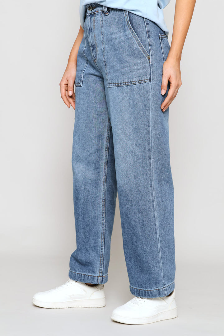 Hi-Rise Utility Wide Leg Denim - Dark Wash