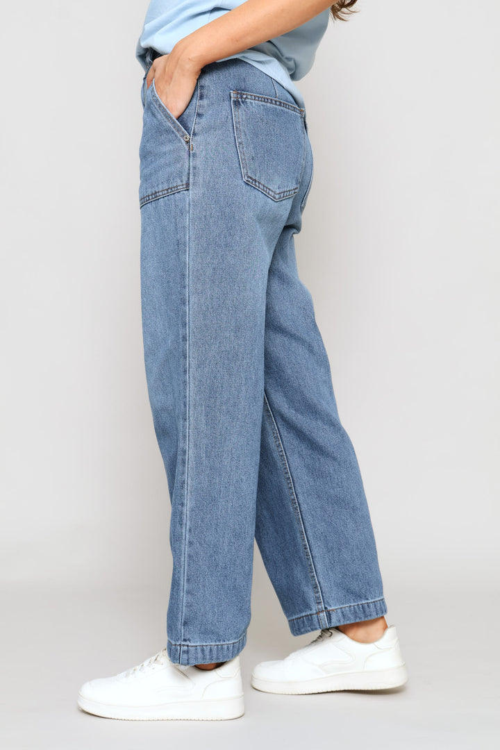 Hi-Rise Utility Wide Leg Denim - Dark Wash