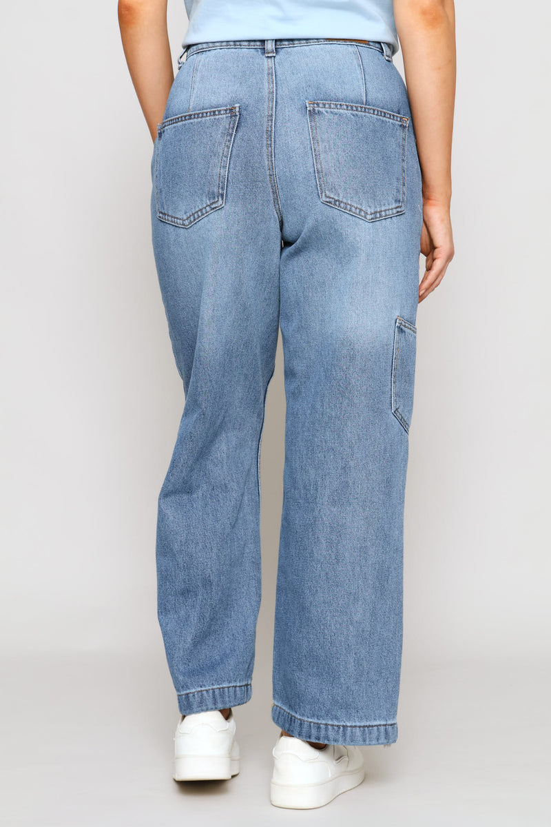 Hi-Rise Utility Wide Leg Denim - Dark Wash