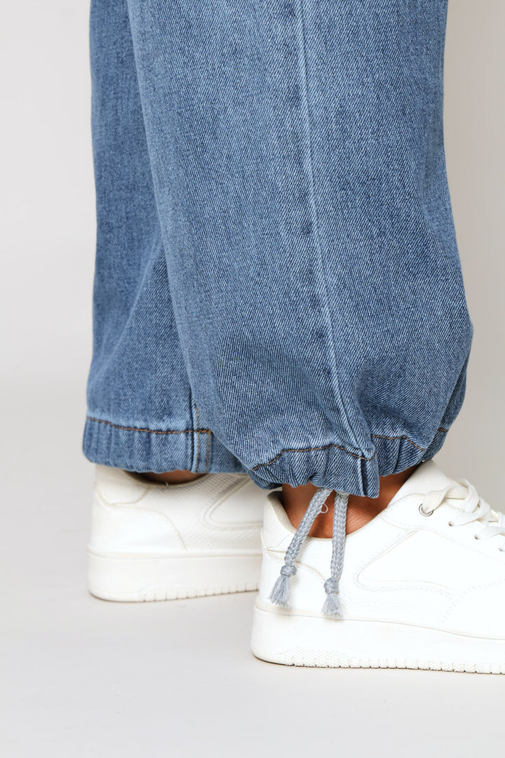 Hi-Rise Utility Wide Leg Denim - Dark Wash