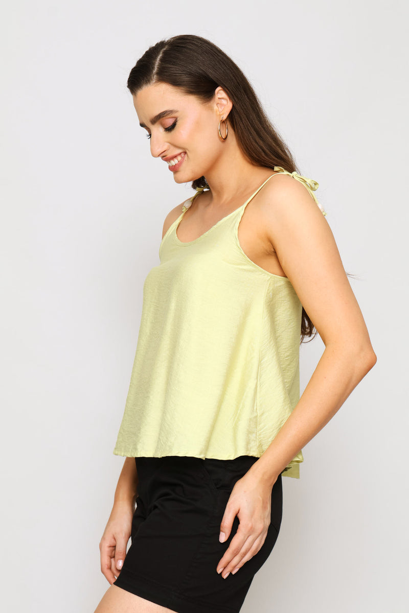 Beaded Shoulder Tie Detail Swing Cami - Pistachio Green