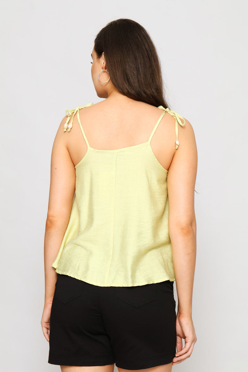 Beaded Shoulder Tie Detail Swing Cami - Pistachio Green