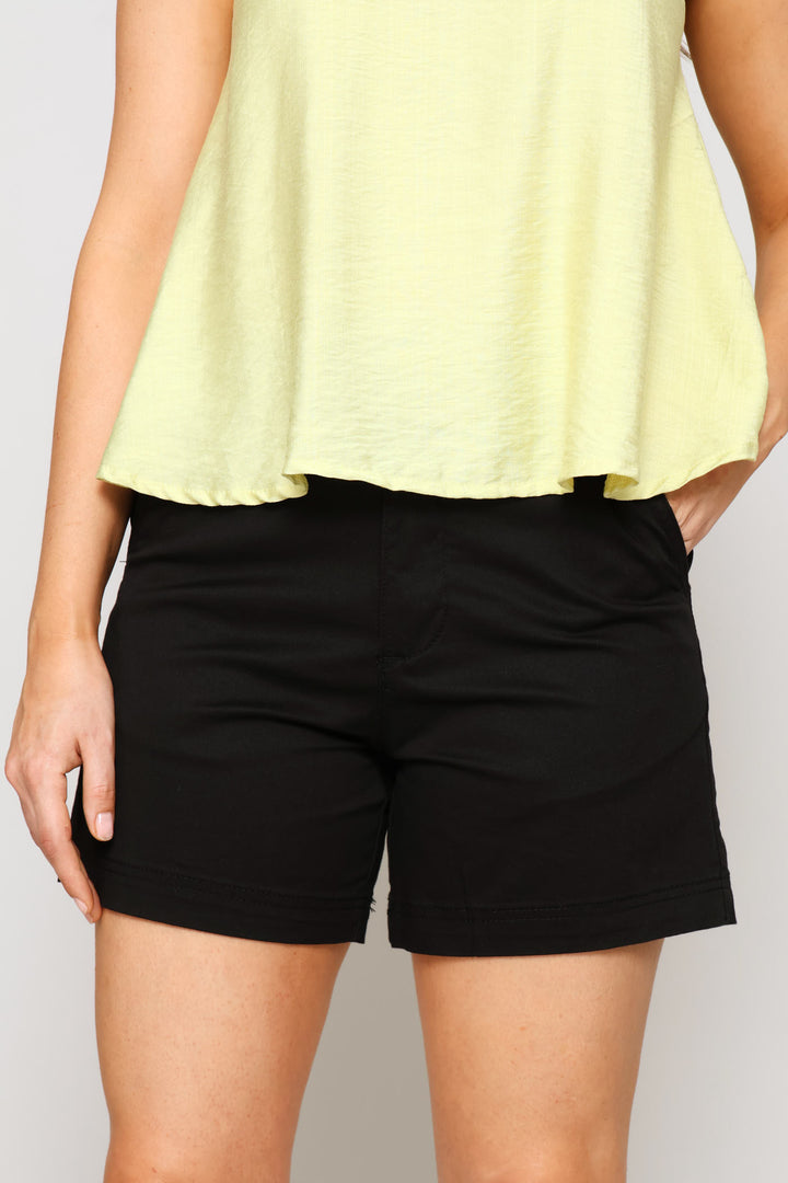Stretch Sateen Mid Thigh Chino Short - Black
