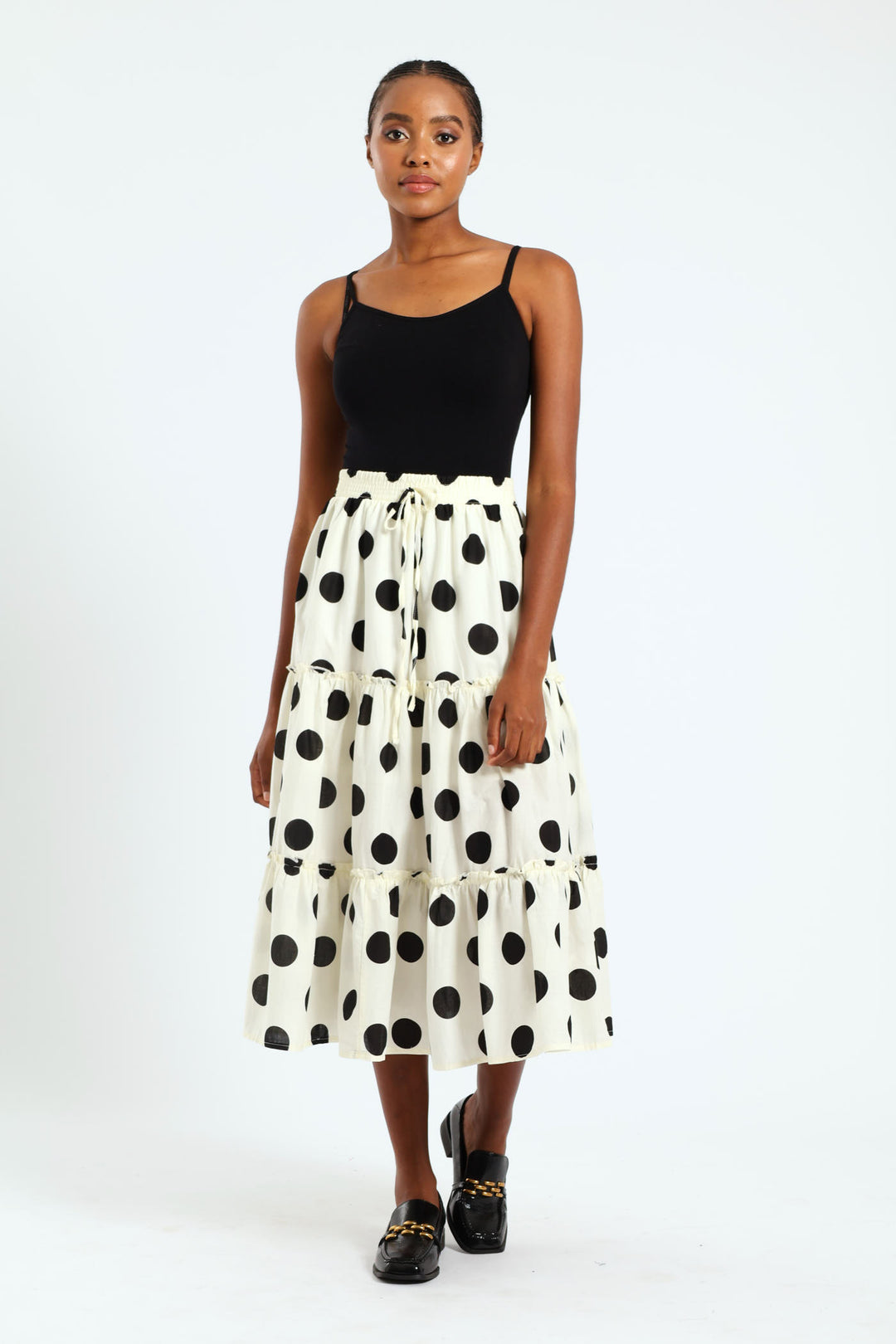 Tiered Polka Midaxi Skirt - Black/Cream – Edgars 