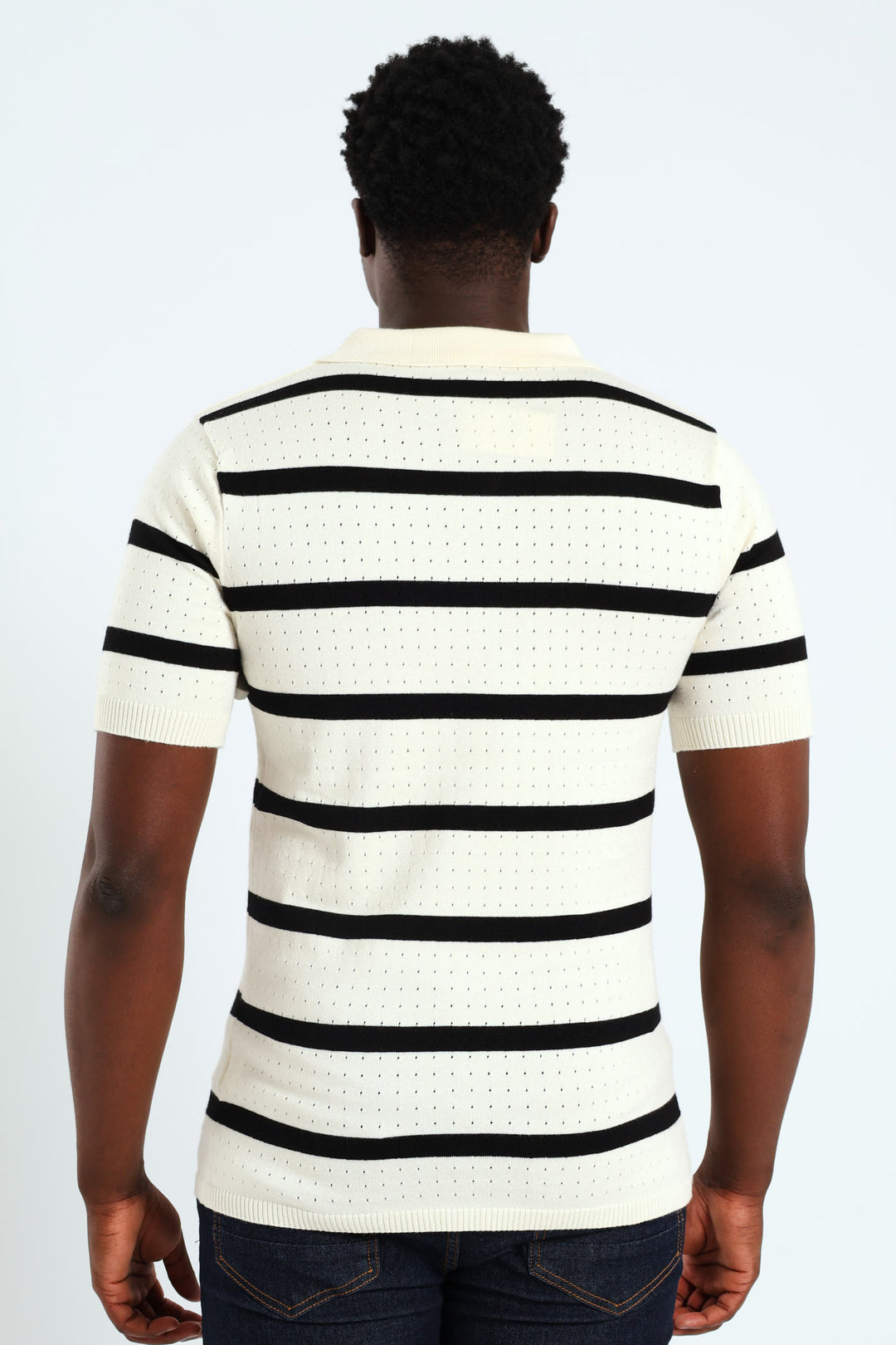 Waffle Stripe Fine Gauge Golfer - Off White