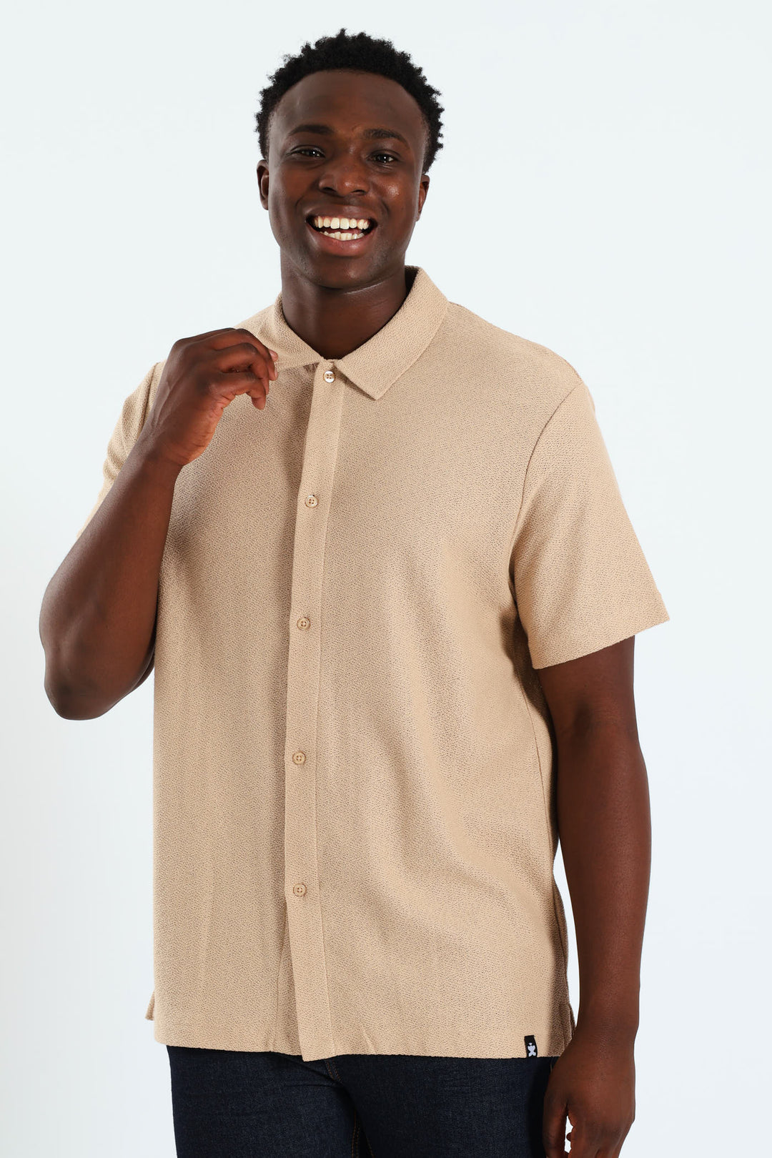 Mens Chunky Crepe Knit Shirt Stone – Edgars