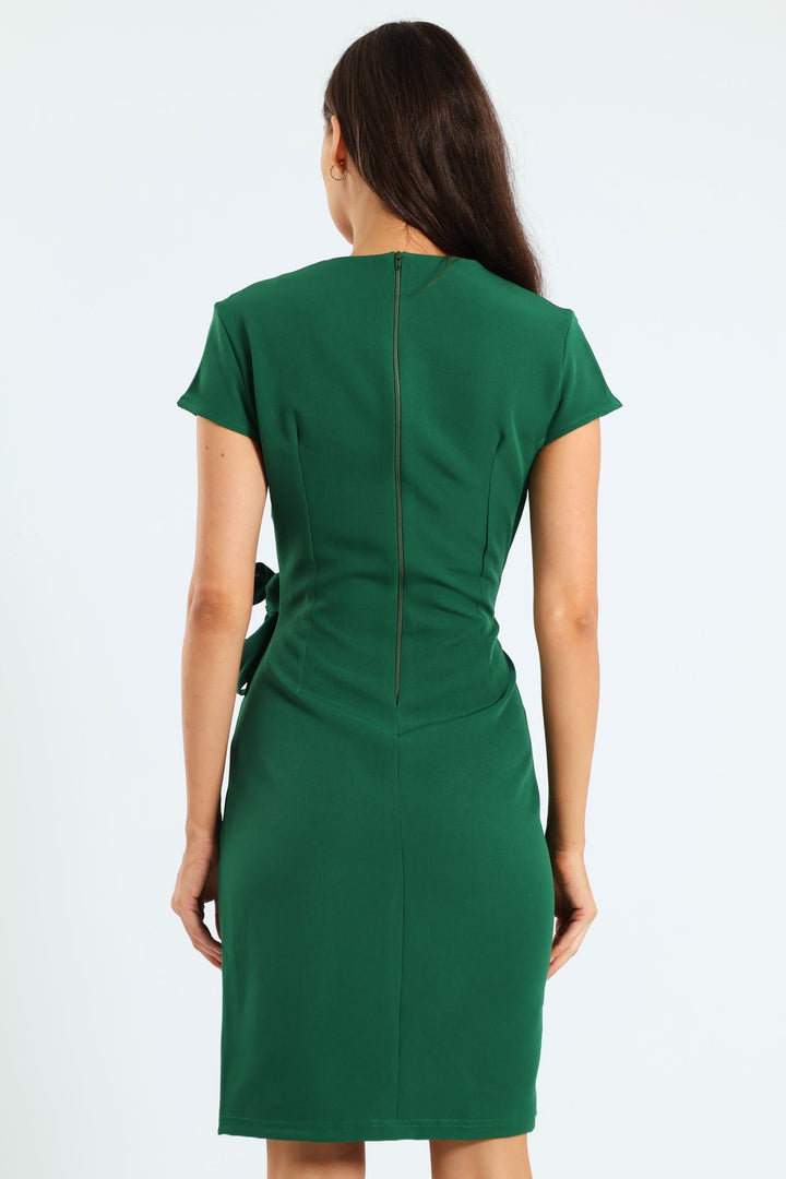 Side Tie Up Pencil Dress - Green