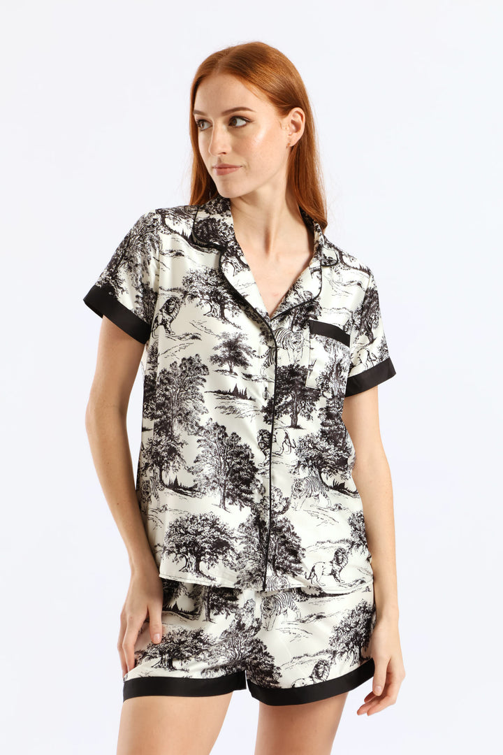 Jungle Button Through & Short Set - Black/White
