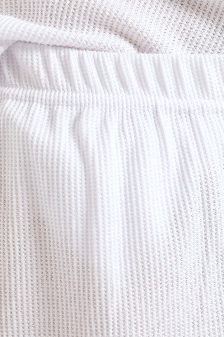 Button Through Waffle Knit Short Set  - White