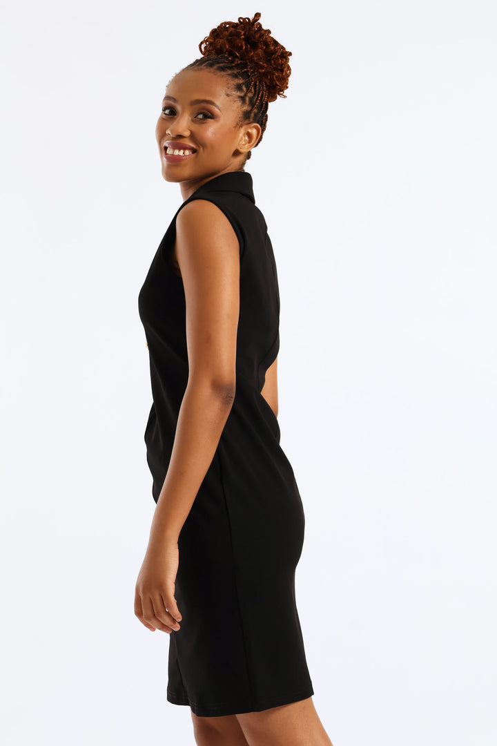 Collared Bodycon Dress - Black