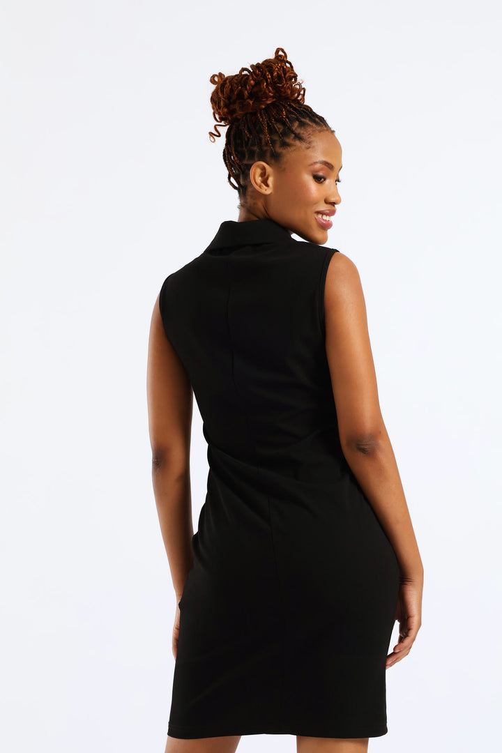 Collared Bodycon Dress - Black