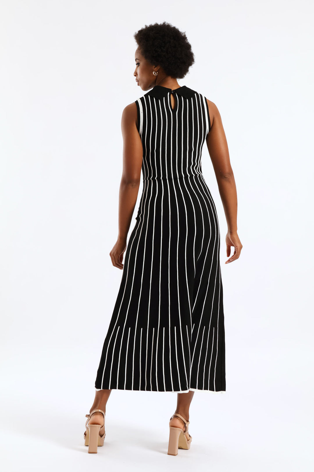 Peterpan Contrast Knitwear Midi Dress - Cream/Black