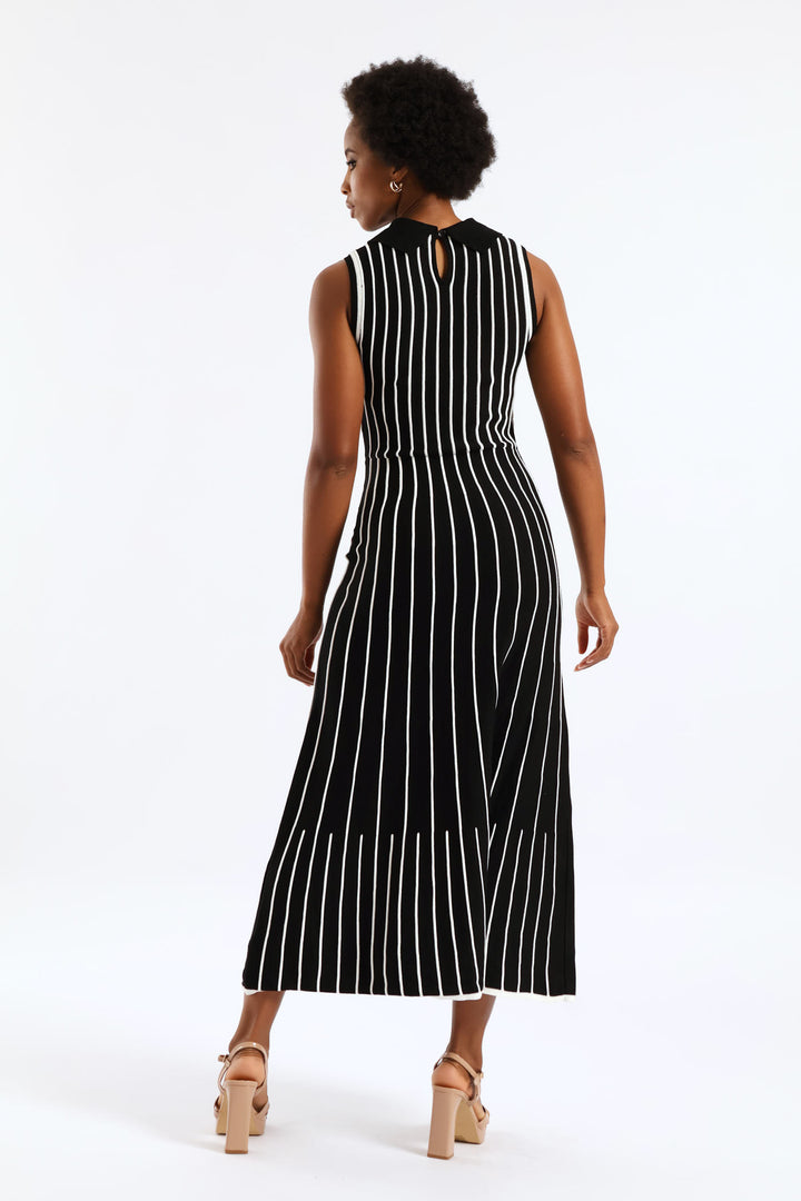 Peterpan Contrast Knitwear Midi Dress - Cream/Black