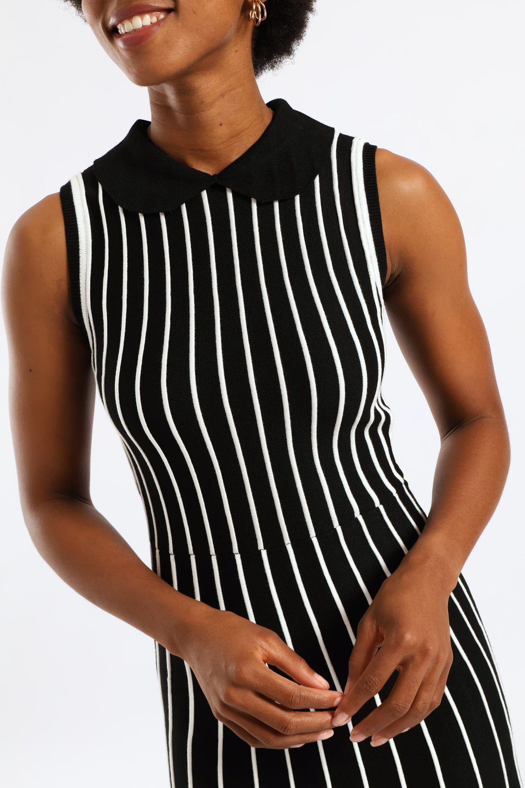 Peterpan Contrast Knitwear Midi Dress - Cream/Black