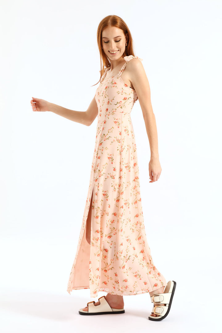Natural Waist Maxi Dress - Pink