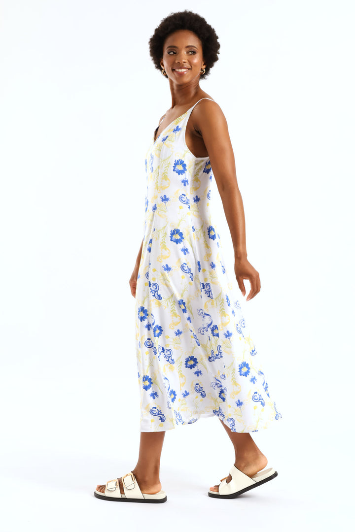 Strappy Fit & Flare Panelled Slip Midi Dress - Multi