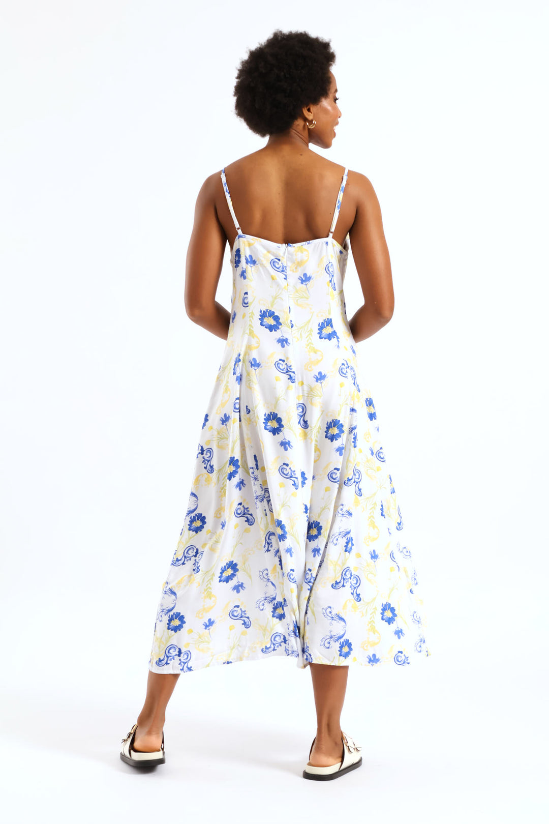 Strappy Fit & Flare Panelled Slip Midi Dress - Multi