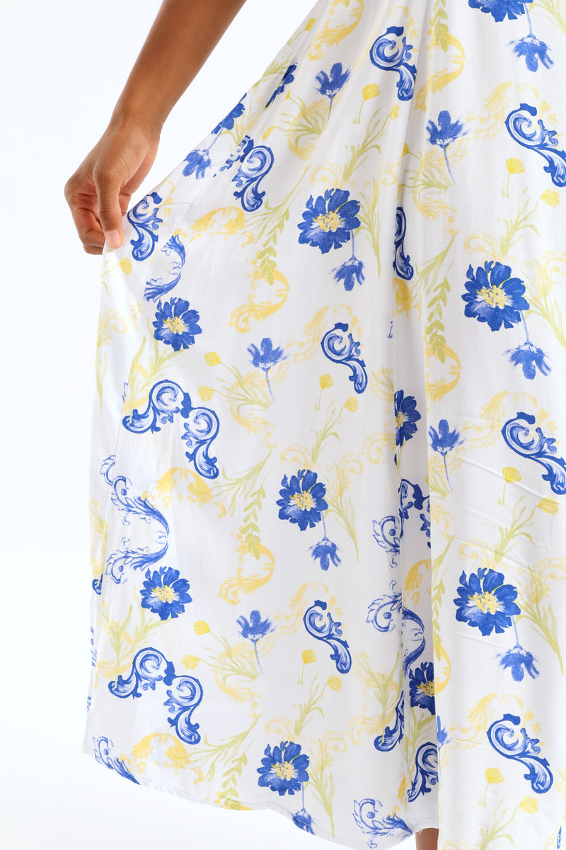 Strappy Fit & Flare Panelled Slip Midi Dress - Multi