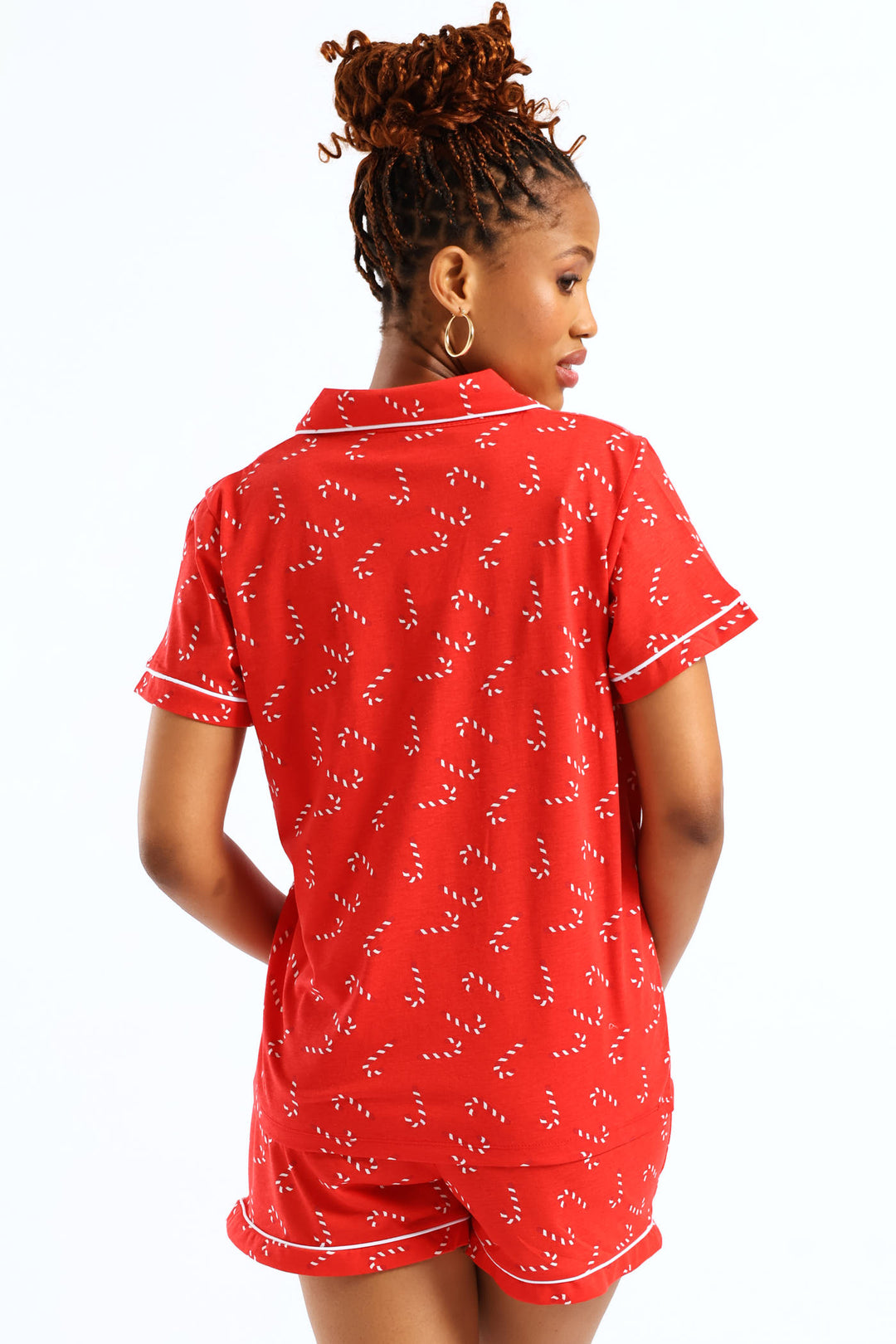 Button Through Xmas Knit Short Set - White/Red