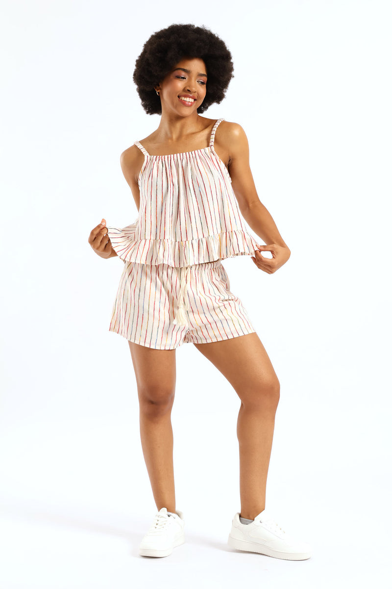 Linen Lurex Stripe Cami - Beige