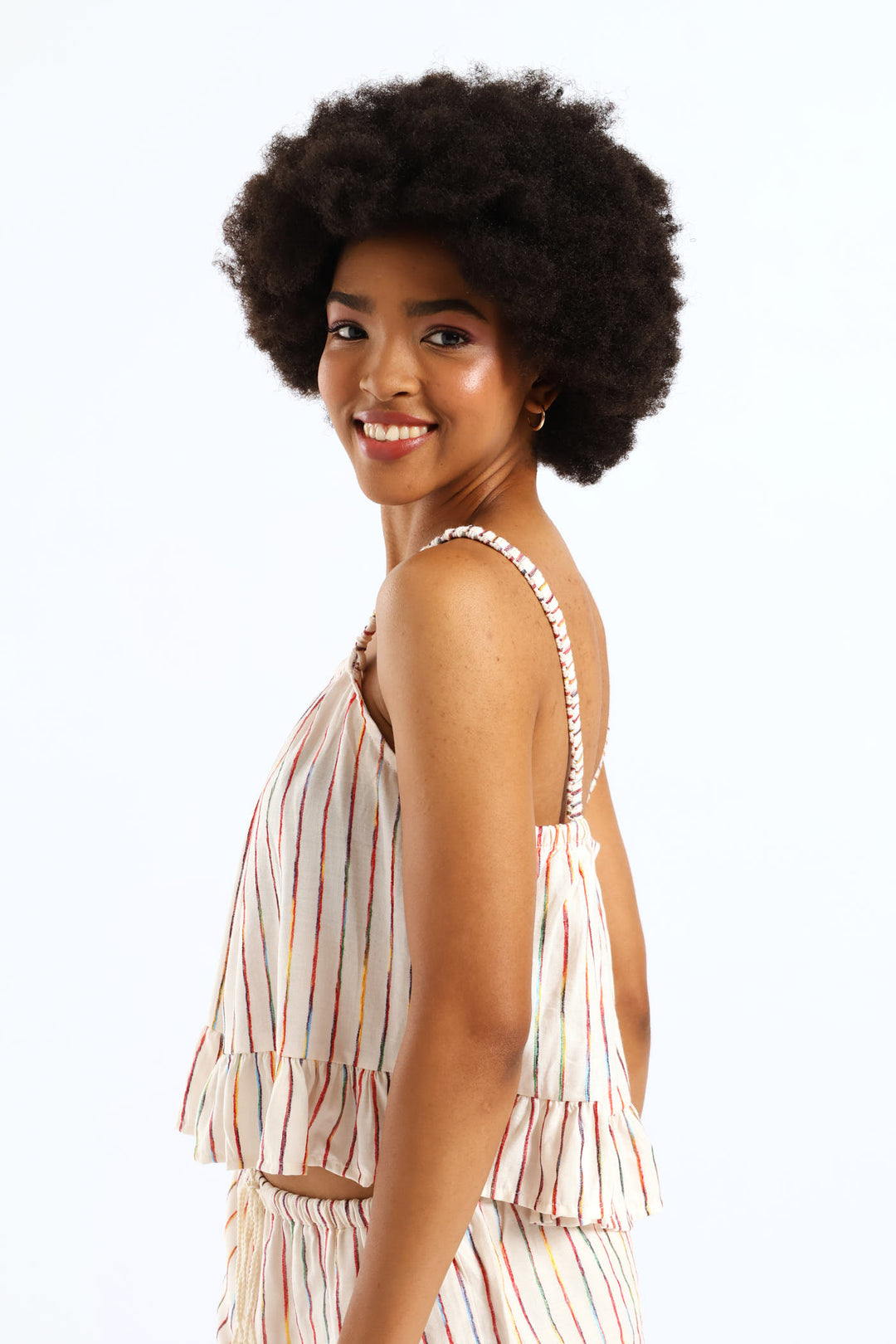 Linen Lurex Stripe Cami - Beige