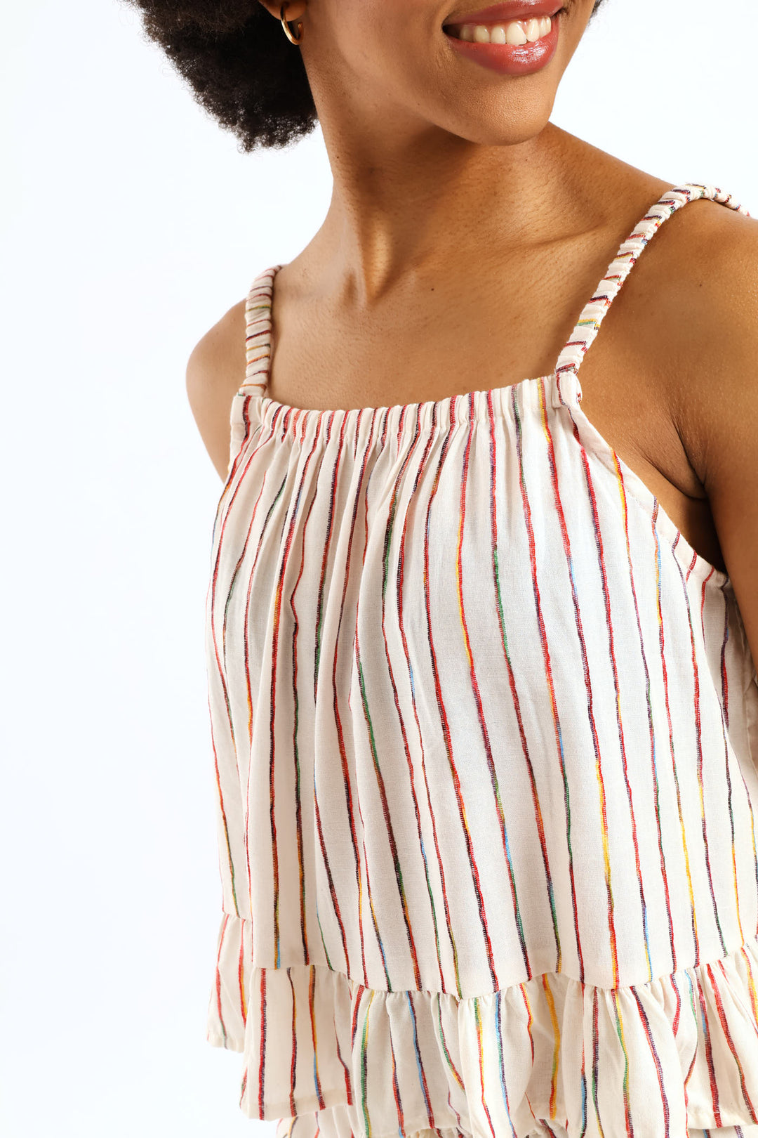 Linen Lurex Stripe Cami - Beige