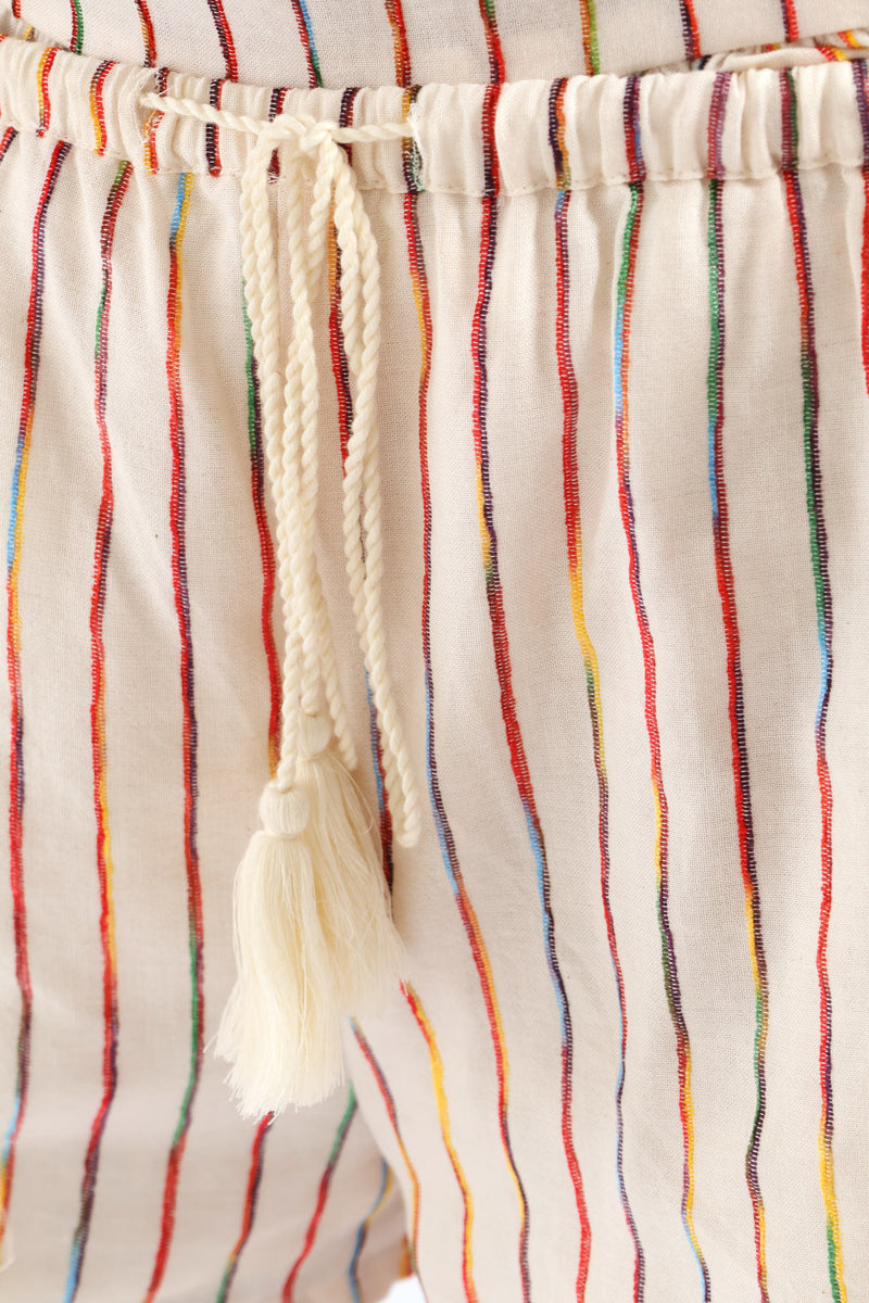 Linen Lurex Stripe Short - Beige